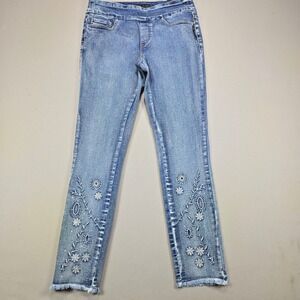 GG Jeans Ankle Pants Floral Embroidered Sequin Light Wash Blue Women Size 8